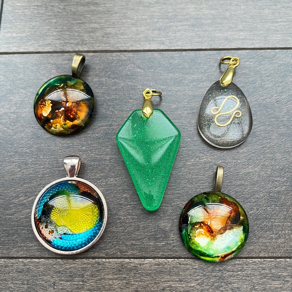 Necklace Pendant Charms, Handmade Jewellery Bundle, Green Gold Brown